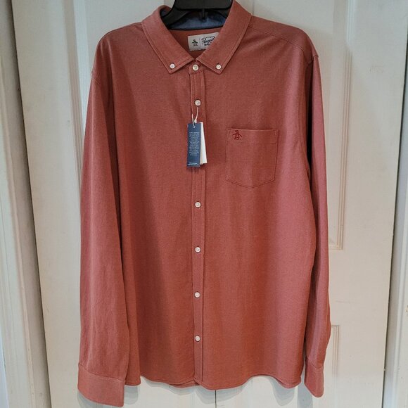 Original Penguin Men's Slim-fit Solid Pique Shirt In Red Ochre XXL - Picture 1 of 2